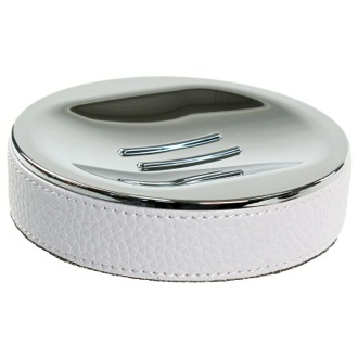 Soap Dish Round Soap Dish Made From Faux Leather In White Finish Gedy AC11-02